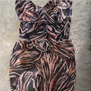 Tiger Mist Strapless Zebra Print Dress - Black and Pink